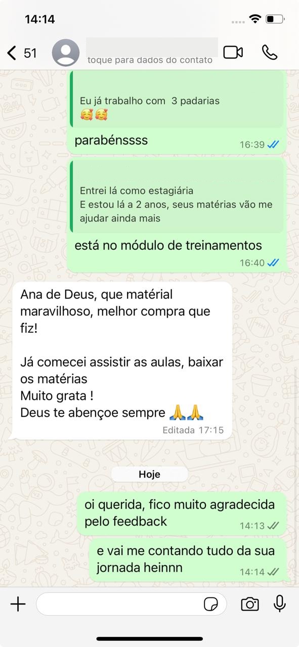 Depoimento no WhatsApp de aluna sobre o material